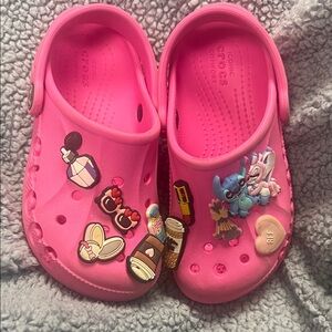 CROCS Kids Vibrant Pink with Cute Charms - Size 11